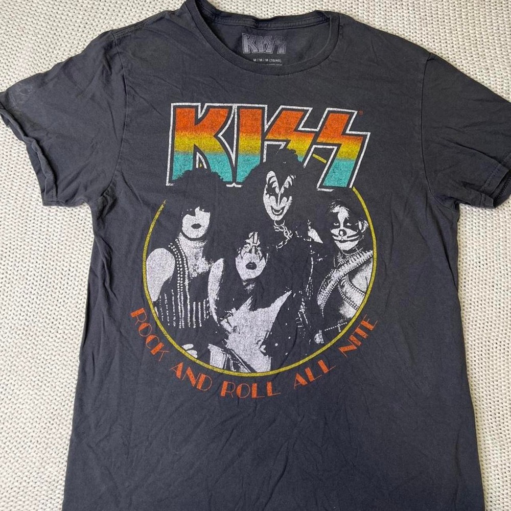 KISS Rock and Roll All Nite Graphic T-Shirt Mens Medium Black Mad Engine Cotton